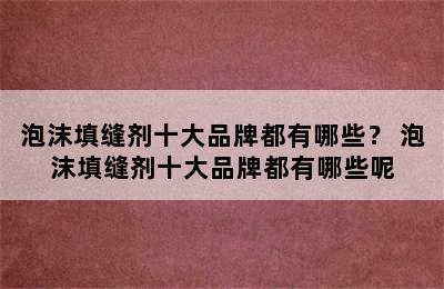 泡沫填缝剂十大品牌都有哪些？ 泡沫填缝剂十大品牌都有哪些呢